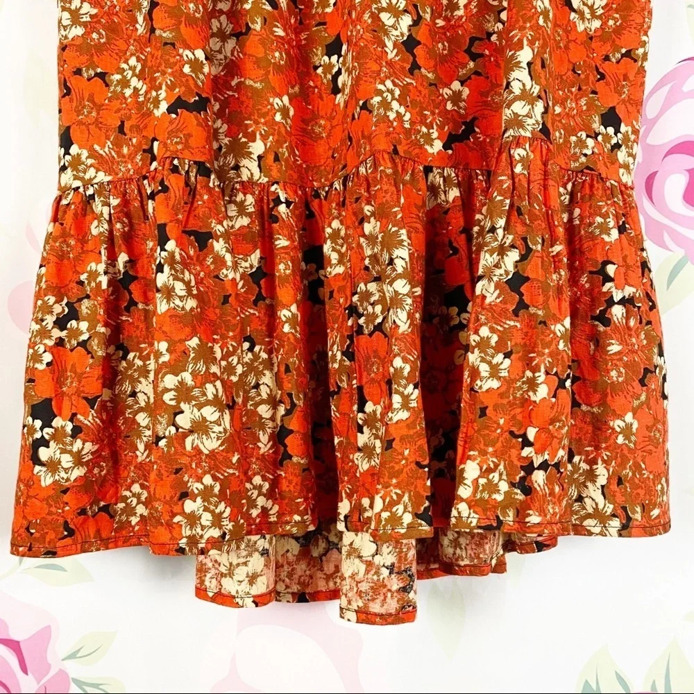 NEW Free People Orange Floral Pattern Play Linen Mini Dress L